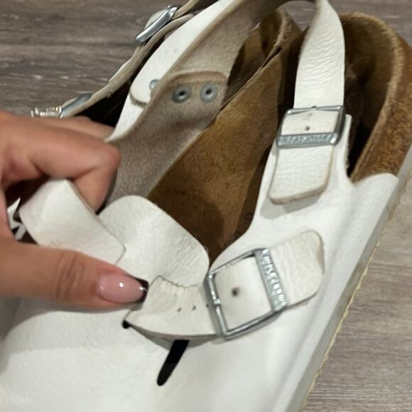 Birkenstock Tokio White Leather Big Buckle Clogs 11-11.5 - Picture 5 of 6